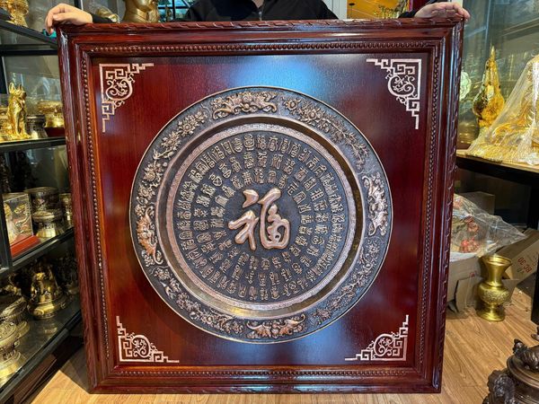 Tranh bách phúc bằng đồng đỏ trạm chữ thủ công thúc nổi