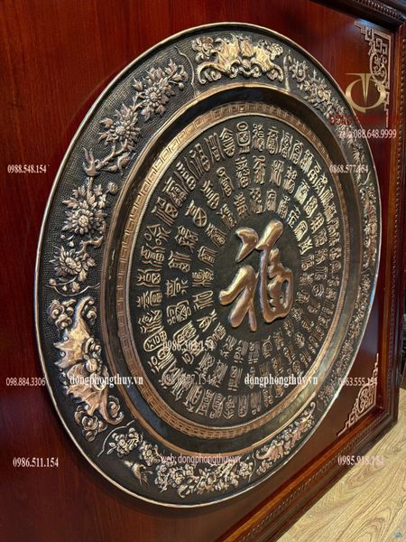 Tranh bách phúc bằng đồng đỏ trạm chữ thủ công thúc nổi