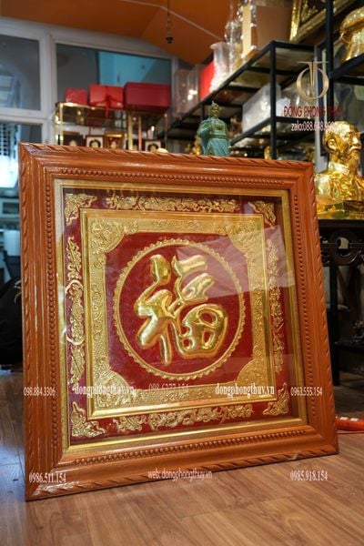 Tranh Chữ Đức Phúc 1m1 bằng đồng đỏ dày 8zem dát vàng 24k