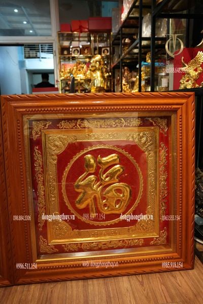 Tranh Chữ Đức Phúc 1m1 bằng đồng đỏ dày 8zem dát vàng 24k