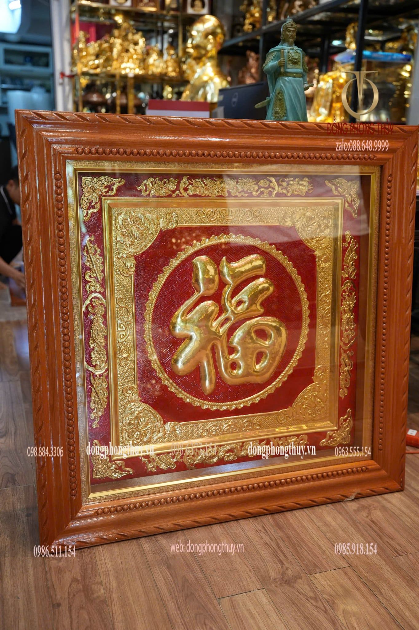 Tranh Chữ Đức Phúc 1m1 bằng đồng đỏ dày 8zem dát vàng 24k