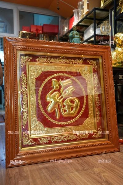 Tranh Chữ Đức Phúc 1m1 bằng đồng đỏ dày 8zem dát vàng 24k