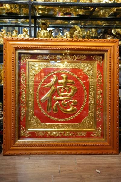 Tranh chữ Đức 1m1 bằng đồng đỏ dày 8zem dát vàng 24k
