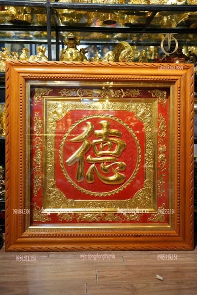 Tranh chữ Đức 1m1 bằng đồng đỏ dày 8zem dát vàng 24k