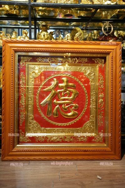 Tranh chữ Đức 1m1 bằng đồng đỏ dày 8zem dát vàng 24k
