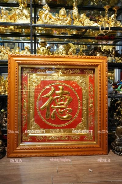 Tranh chữ Đức 1m1 bằng đồng đỏ dày 8zem dát vàng 24k