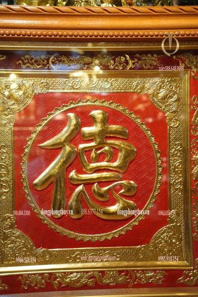 Tranh chữ Đức 1m1 bằng đồng đỏ dày 8zem dát vàng 24k