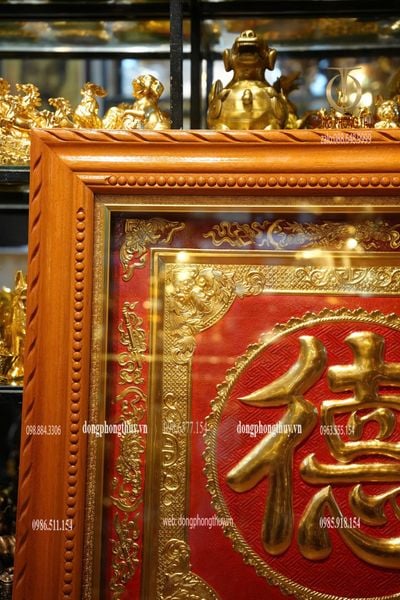 Tranh chữ Đức 1m1 bằng đồng đỏ dày 8zem dát vàng 24k