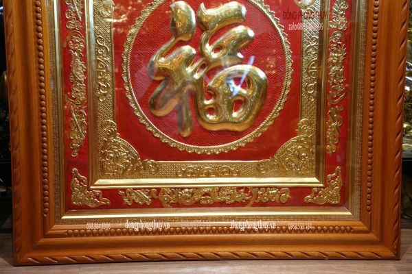 Tranh chữ Phúc bằng đồng dát vàng 24k