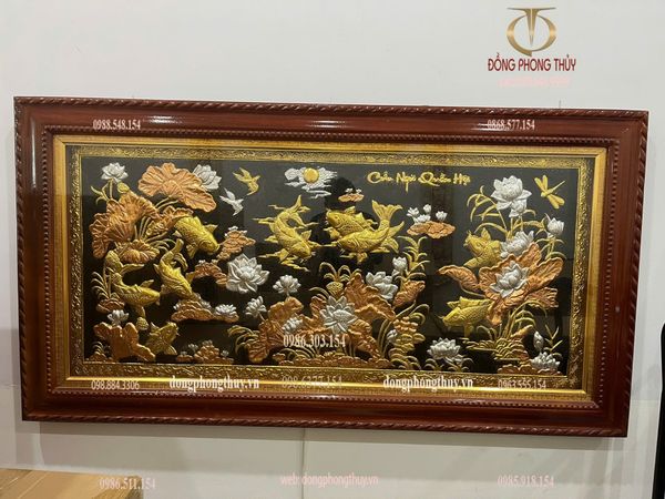 Tranh cửu ngư quần hội bằng đồng 90*1m7