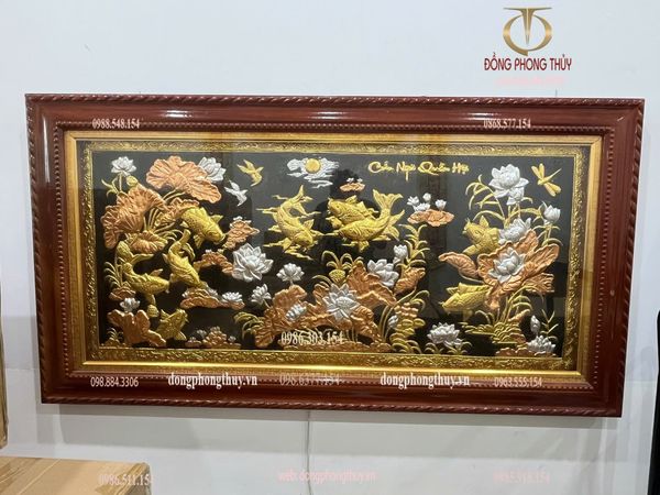 Tranh cửu ngư quần hội bằng đồng 90*1m7