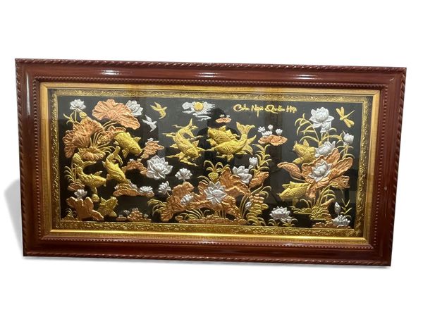 Tranh cửu ngư quần hội bằng đồng 90*1m7