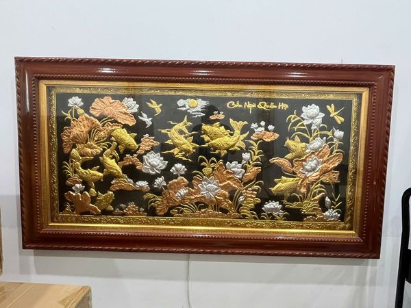 Tranh cửu ngư quần hội bằng đồng 90*1m7