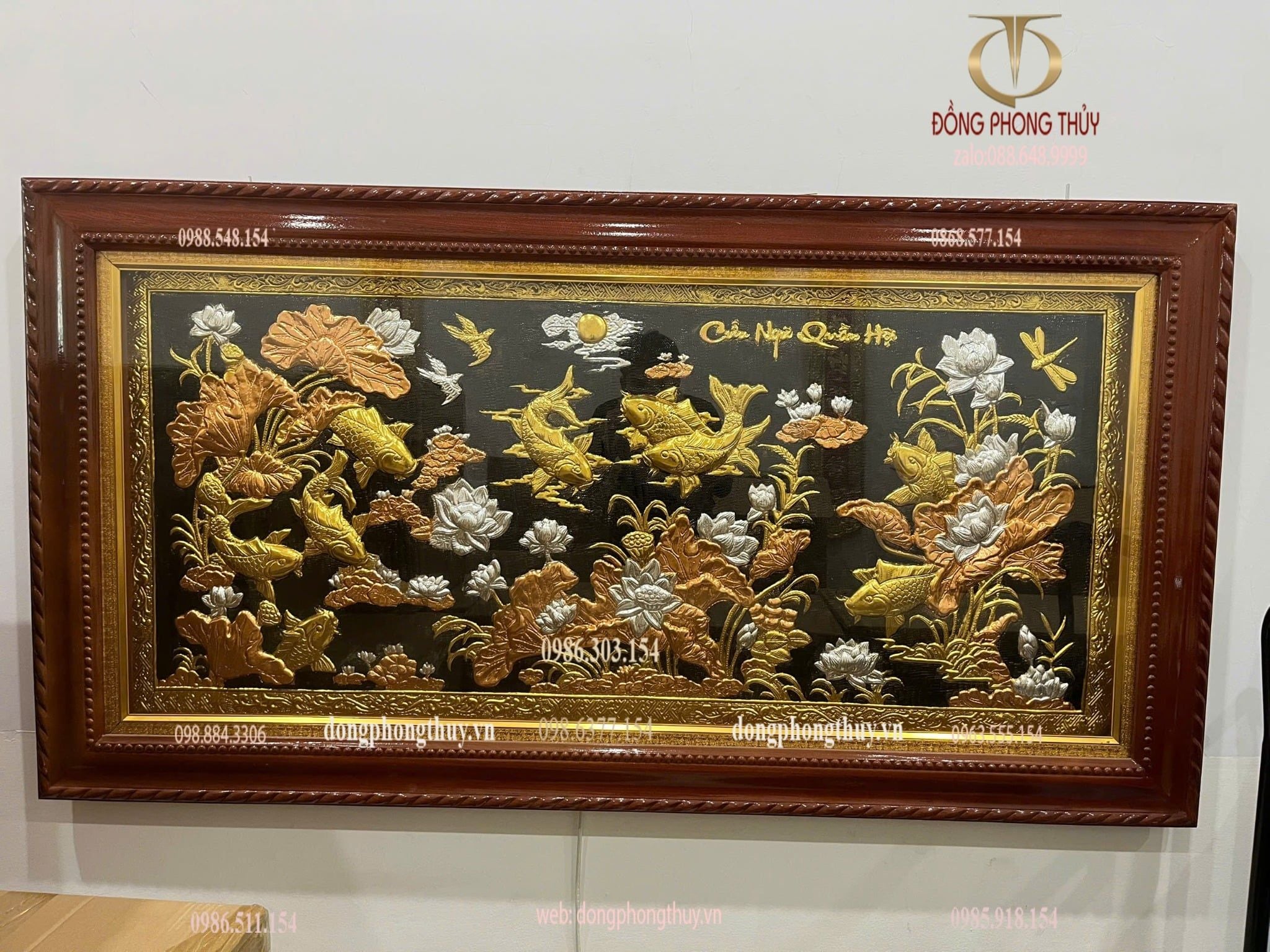 Tranh cửu ngư quần hội bằng đồng 90*1m7
