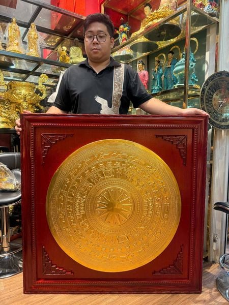 Tranh trống đồng dát vàng 24k thúc nổi thủ công 80cm