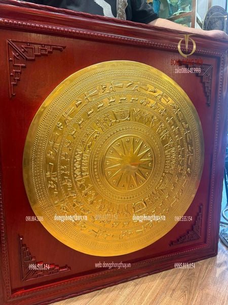 Tranh trống đồng dát vàng 24k thúc nổi thủ công 80cm