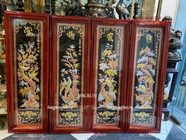 Tranh tứ quý bằng đồng cao 1m2