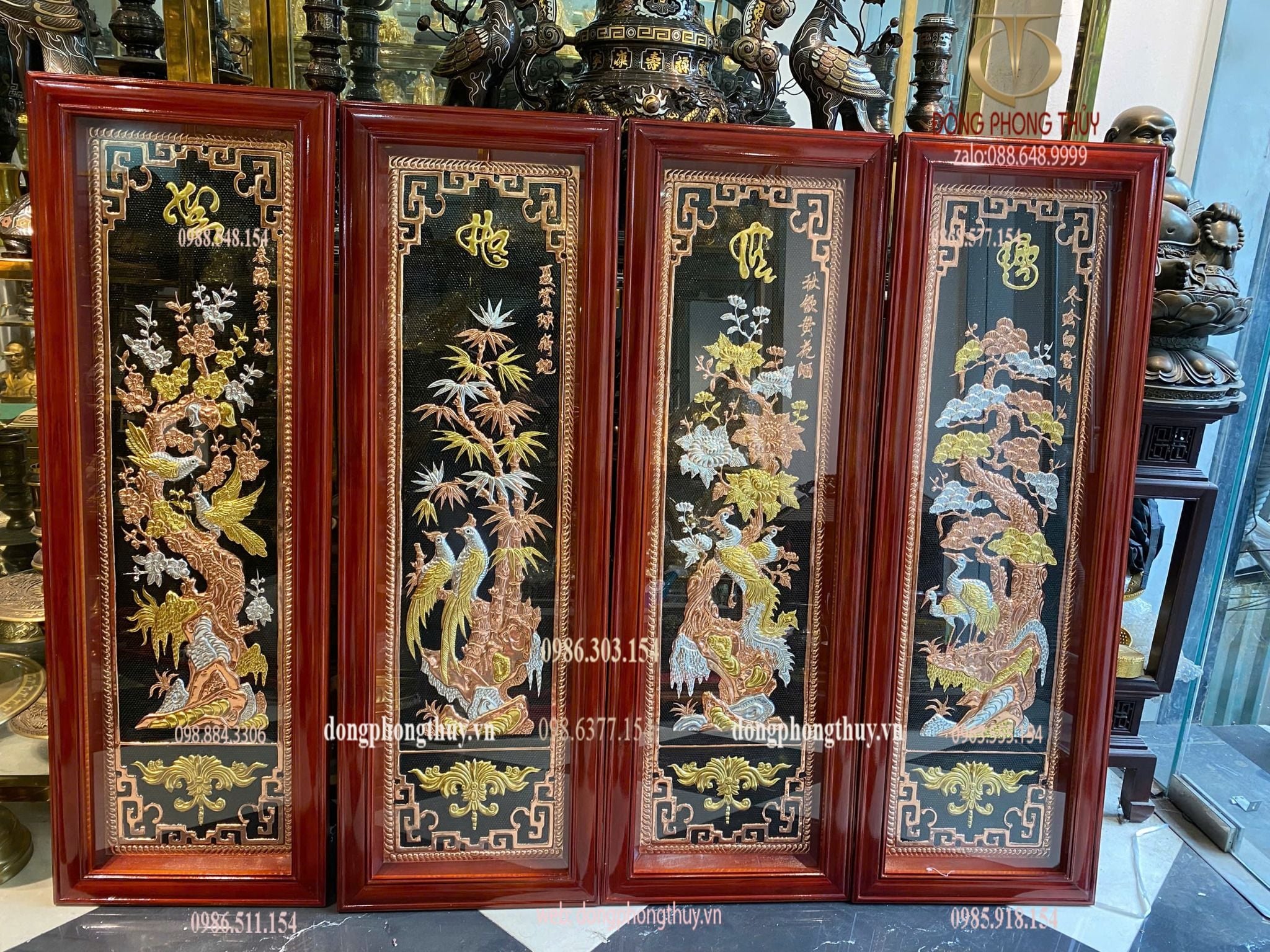 Tranh tứ quý bằng đồng cao 1m2