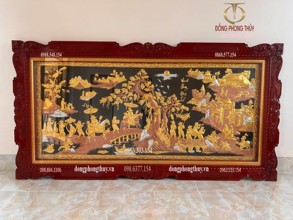 Tranh vinh quy bái tổ dát vàng bạc