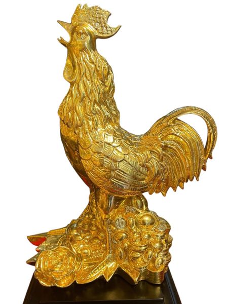 Tượng Gà phong thủy đứng tiền dát vàng 24k cao 30cm