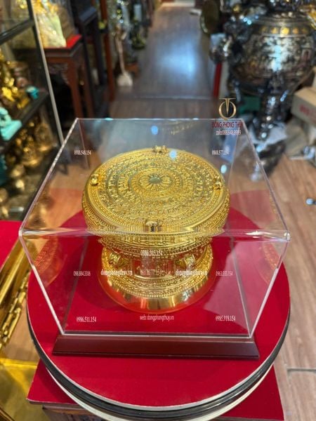 Trống đồng 15cm bằng đồng dát vàng 24k