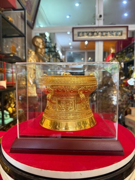 Trống đồng 15cm bằng đồng dát vàng 24k