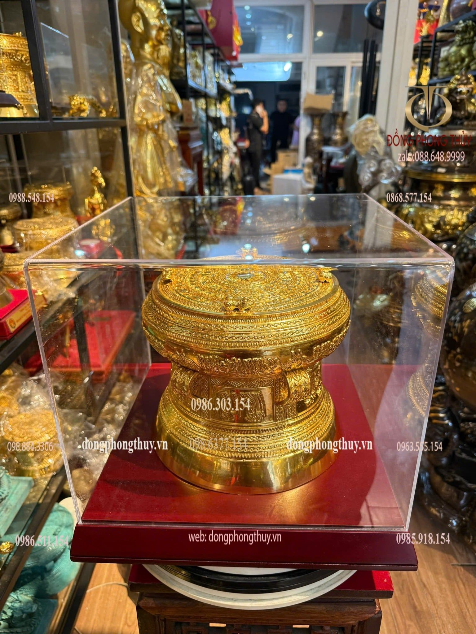 Trống đồng 25cm dát vàng 24k