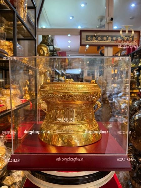 Trống đồng 25cm dát vàng 24k