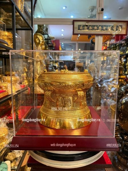 Trống đồng 25cm dát vàng 24k