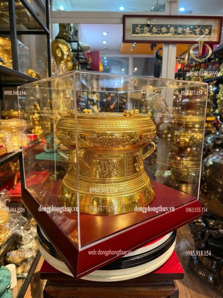 Trống đồng 25cm dát vàng 24k