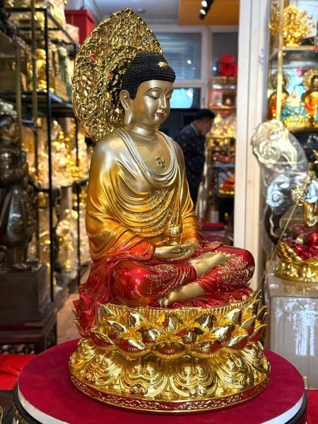 Tượng phật a di đà 45cm bằng đồng vẽ diện