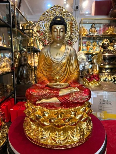 Tượng phật a di đà 45cm bằng đồng vẽ diện