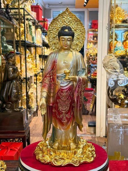 Tượng Phật A Di Đà đứng bằng đồng