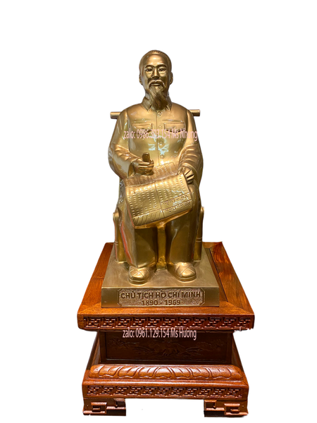Tượng bác hồ ngồi ghế mây viết xã luận bằng đồng đỏ 42cm nặng 10,5kg