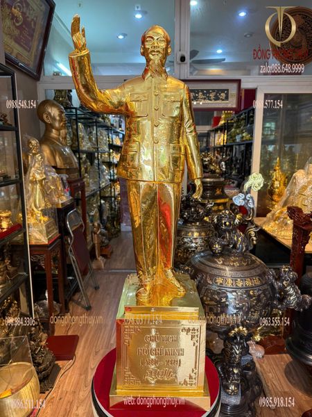 Tượng Bác Hồ 90cm đồng đỏ dát vàng 24k