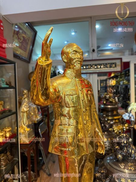 Tượng Bác Hồ 90cm đồng đỏ dát vàng 24k