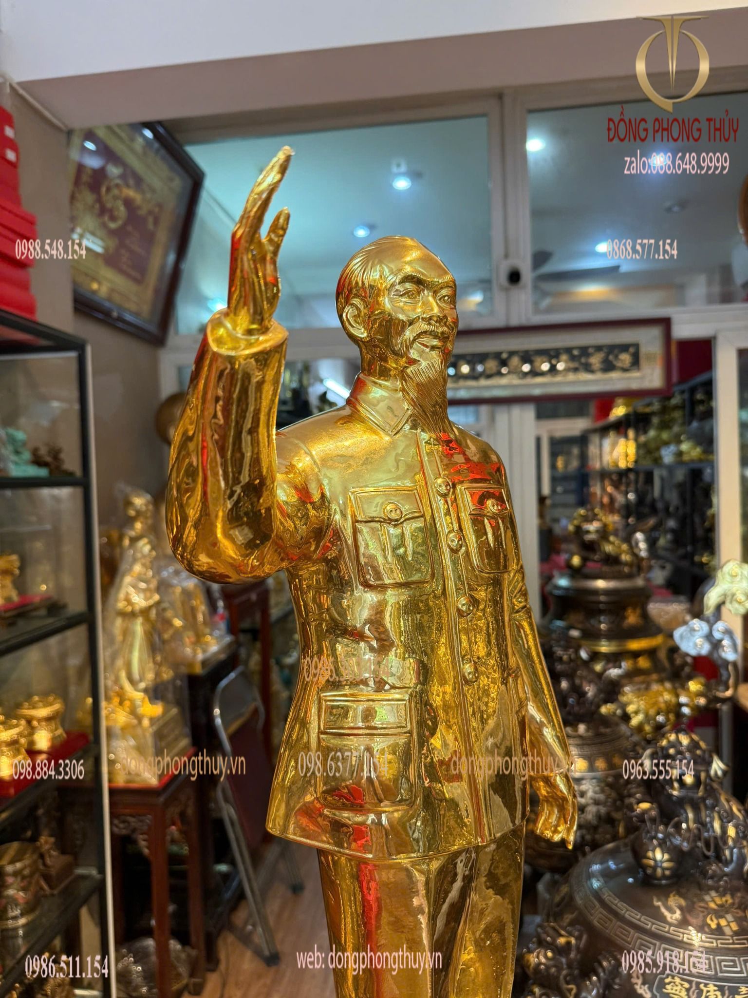 Tượng Bác Hồ 90cm đồng đỏ dát vàng 24k