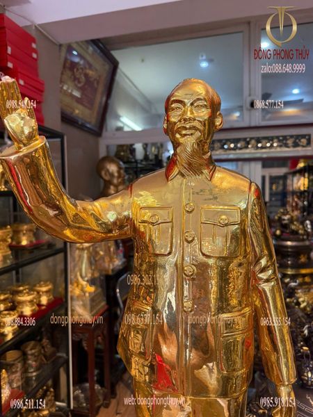 Tượng Bác Hồ 90cm đồng đỏ dát vàng 24k