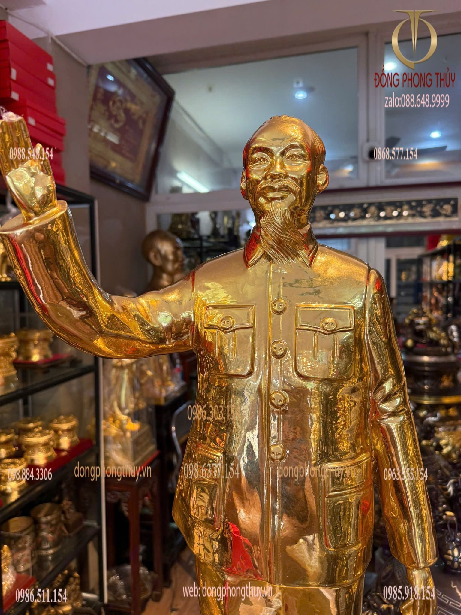 Tượng Bác Hồ 90cm đồng đỏ dát vàng 24k