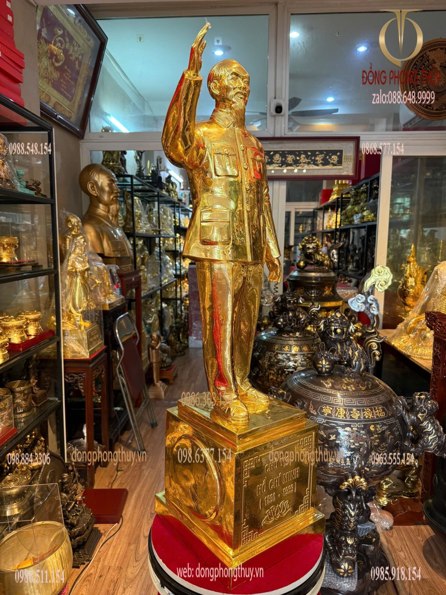 Tượng Bác Hồ 90cm đồng đỏ dát vàng 24k