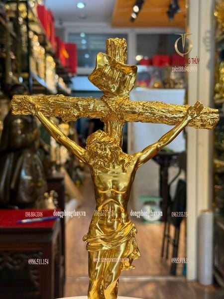 Tượng chúa jesu thánh giá bằng đồng dát vàng 24k