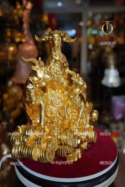 Tượng Dê dát vàng 24k bằng đồng