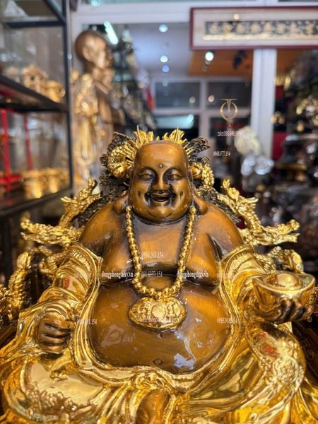 Tượng phật di lặc bằng đồng dát vàng điểm cao 23cm nặng 13kg