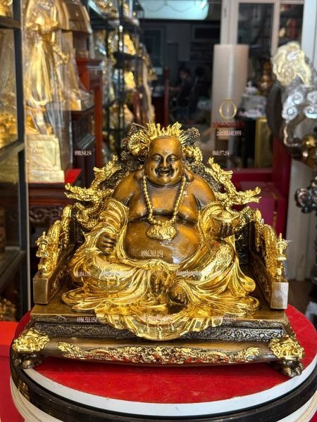 Tượng phật di lặc bằng đồng dát vàng điểm cao 23cm nặng 13kg