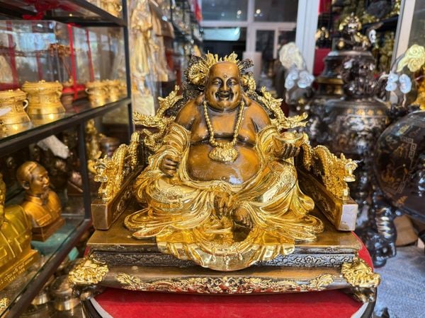 Tượng phật di lặc bằng đồng dát vàng điểm cao 23cm nặng 13kg