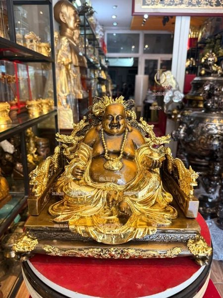 Tượng phật di lặc bằng đồng dát vàng điểm cao 23cm nặng 13kg