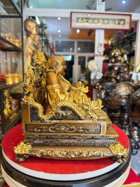 Tượng phật di lặc bằng đồng dát vàng điểm cao 23cm nặng 13kg