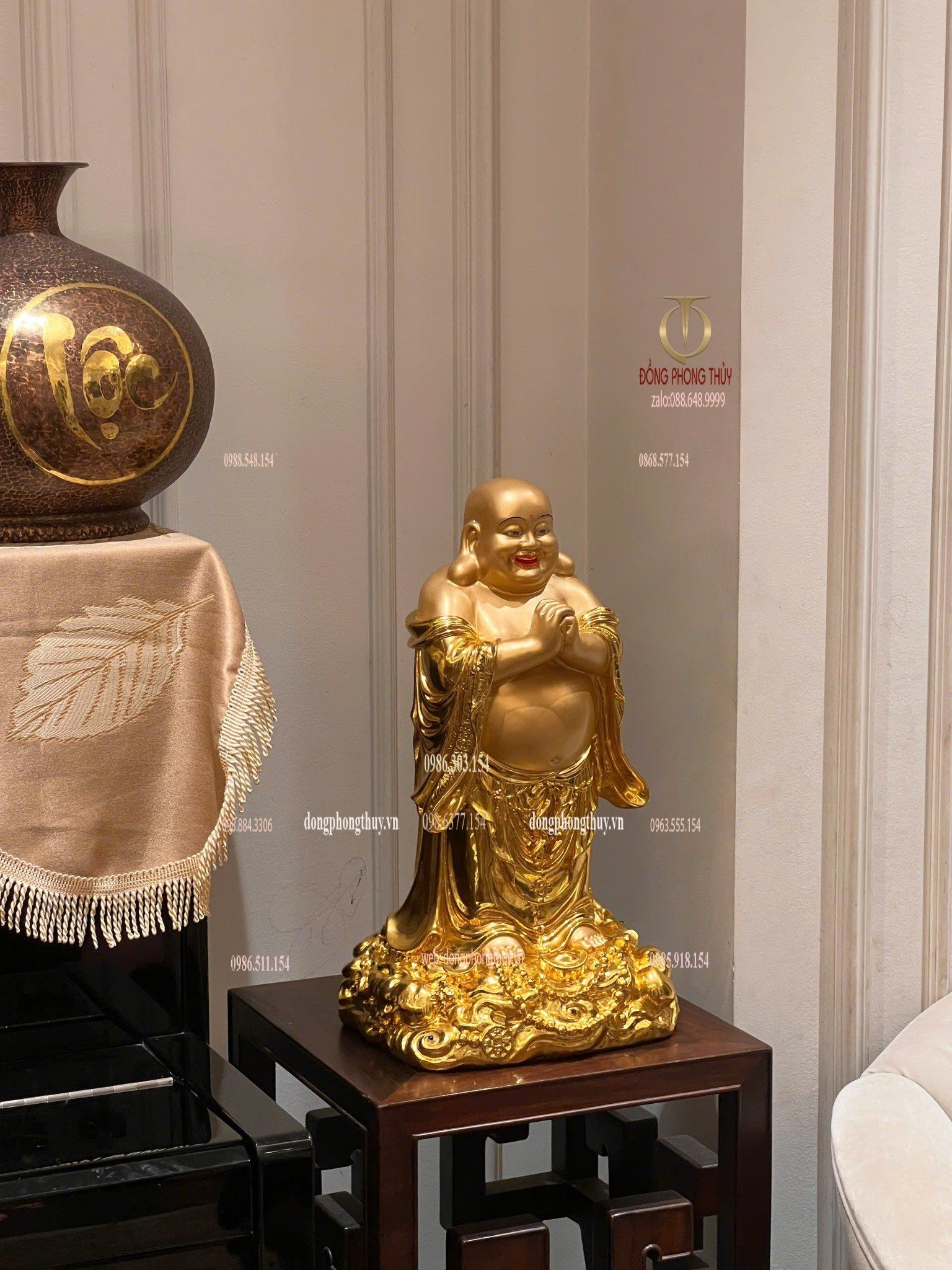 Tượng Di Lặc bằng đồng dát vàng 24k