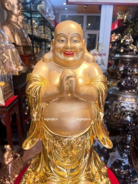 Tượng phật Di Lặc bằng đồng dát vàng vẽ diện Cao 48 ngang 27 nặng 13kg