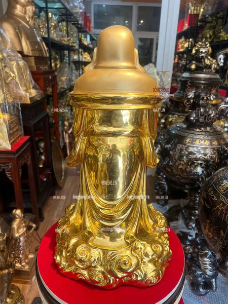 Tượng phật Di Lặc bằng đồng dát vàng vẽ diện Cao 48 ngang 27 nặng 13kg